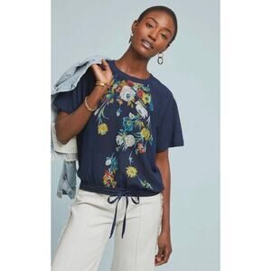 Tiny By Anthropologie Womens M Blue Multi Carley Floral Cinch Waist Boho Top